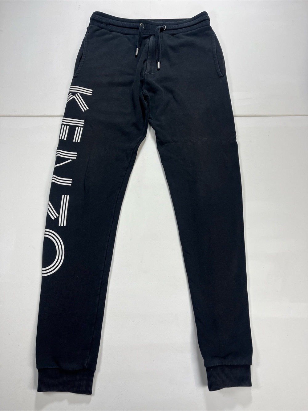Kenzo Paris Black Sweatpants Joggers Drawstring Logo Tapered Black Size XS